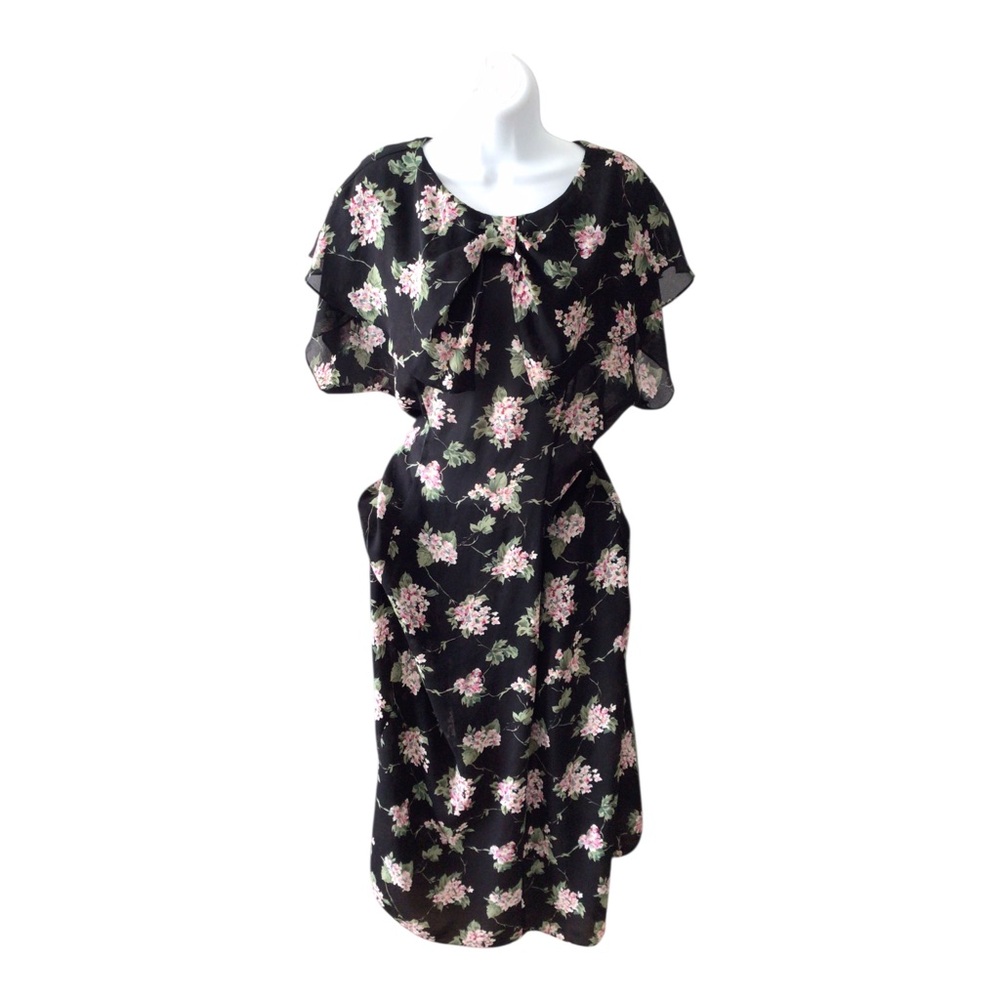 VTG Scott McClintock Black Pink Floral Large Bow Boho Romantic Sheer Dress 4